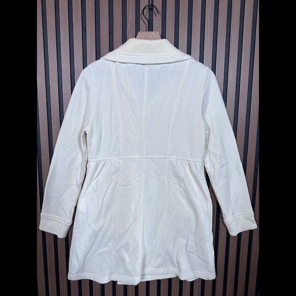 prAna Jacket Small Womens Ivory Fleece Zip Up Moto Biker Pockets Coat - Picture 2 of 7